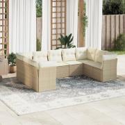 vidaXL Soffgrupp för trädgården med dynor 9 delar beige konstrotting