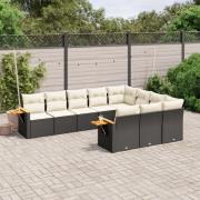vidaXL Loungegrupp 10 delar med svarta dynor konstrotting