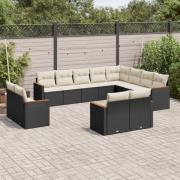 vidaXL Loungegrupp med dynor 12 delar svart konstrotting
