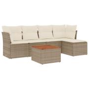 vidaXL Soffgrupp för trädgården med dynor 6 delar beige konstrotting