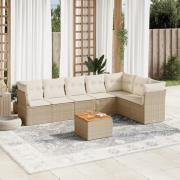 vidaXL Matgrupp för trädgården med dynor 8 delar beige konstrotting
