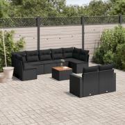 vidaXL Loungegrupp 10 delar med svarta dynor konstrotting