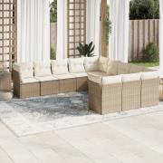 vidaXL Loungegrupp för trädgården m. dynor 11 delar beige konstrotting