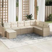 vidaXL Matgrupp för trädgården med dynor 8 delar beige konstrotting