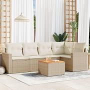 vidaXL Soffgrupp för trädgården med dynor 6 delar beige konstrotting