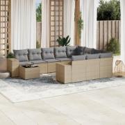 vidaXL Loungegrupp för trädgården m. dynor 11 delar beige konstrotting