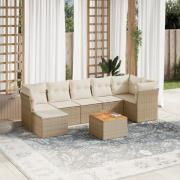 vidaXL Matgrupp för trädgården med dynor 8 delar beige konstrotting