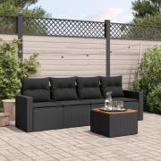 vidaXL Loungegrupp för trädgården med dynor 5 delar svart konstrotting