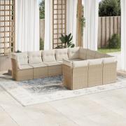 vidaXL Soffgrupp för trädgård med dynor 10 delar beige konstrotting