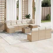 vidaXL Loungegrupp för trädgården m. dynor 11 delar beige konstrotting