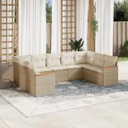 vidaXL Soffgrupp för trädgården med dynor 9 delar beige konstrotting