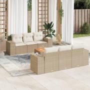vidaXL Matgrupp för trädgården med dynor 7 delar beige konstrotting