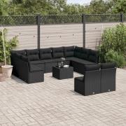 vidaXL Loungegrupp med dynor 12 delar svart konstrotting