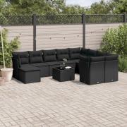 vidaXL Loungegrupp 10 delar med svarta dynor konstrotting