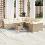 vidaXL Loungegrupp för trädgården m. dynor 11 delar beige konstrotting