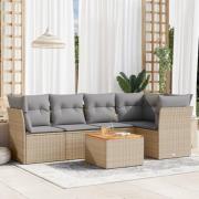 vidaXL Soffgrupp för trädgården med dynor 6 delar beige konstrotting