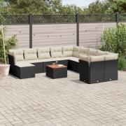 vidaXL Loungegrupp med dynor 12 delar svart konstrotting