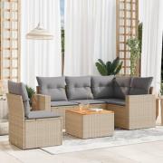 vidaXL Soffgrupp för trädgård med dynor 6 delar mixbeige konstrotting
