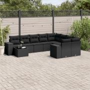 vidaXL Loungegrupp 10 delar med svarta dynor konstrotting