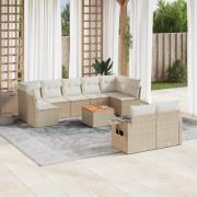 vidaXL Soffgrupp för trädgård med dynor 10 delar beige konstrotting