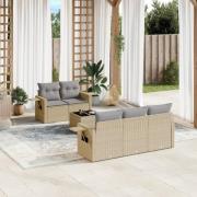 vidaXL Soffgrupp för trädgården med dynor 6 delar beige konstrotting