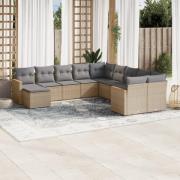 vidaXL Loungegrupp för trädgården m. dynor 11 delar beige konstrotting