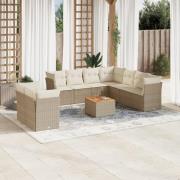 vidaXL Soffgrupp för trädgård med dynor 10 delar beige konstrotting