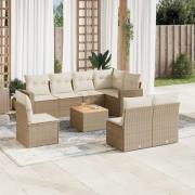 vidaXL Soffgrupp för trädgården med dynor 9 delar beige konstrotting