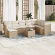 vidaXL Soffgrupp för trädgården med dynor 9 delar beige konstrotting