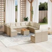 vidaXL Soffgrupp för trädgården 12 delar med dynor beige konstrotting
