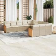 vidaXL Loungegrupp för trädgården m. dynor 11 delar beige konstrotting