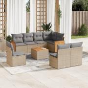 vidaXL Soffgrupp för trädgården med dynor 9 delar beige konstrotting