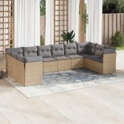 vidaXL Soffgrupp för trädgård med dynor 10 delar beige konstrotting