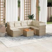 vidaXL Matgrupp för trädgården med dynor 8 delar beige konstrotting