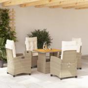 vidaXL Matgrupp för trädgården med dynor 5 delar beige konstrotting