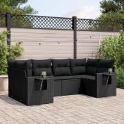 vidaXL Loungegrupp med dynor 6 delar svart konstrotting