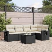 vidaXL Loungegrupp med dynor 6 delar svart konstrotting