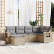 vidaXL Soffgrupp för trädgården med dynor 6 delar beige konstrotting