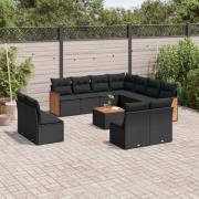 vidaXL Loungegrupp med dynor 12 delar svart konstrotting
