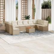 vidaXL Loungegrupp för trädgården m. dynor 11 delar beige konstrotting