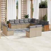 vidaXL Soffgrupp för trädgården med dynor 13 delar beige konstrotting