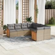 vidaXL Matgrupp för trädgården med dynor 8 delar beige konstrotting