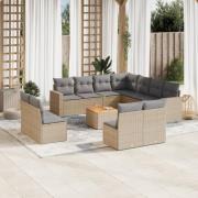 vidaXL Soffgrupp för trädgården 12 delar med dynor beige konstrotting