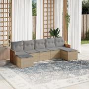 vidaXL Matgrupp för trädgården med dynor 7 delar beige konstrotting
