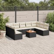 vidaXL Loungegrupp 10 delar med svarta dynor konstrotting