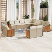 vidaXL Soffgrupp för trädgården med dynor 13 delar beige konstrotting
