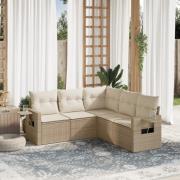 vidaXL Soffgrupp för trädgården med dynor 5 delar beige konstrotting
