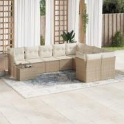vidaXL Soffgrupp för trädgård med dynor 10 delar beige konstrotting