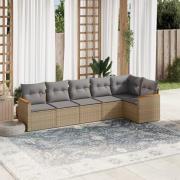 vidaXL Soffgrupp för trädgården med dynor 6 delar beige konstrotting