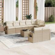 vidaXL Soffgrupp för trädgården med dynor 9 delar beige konstrotting